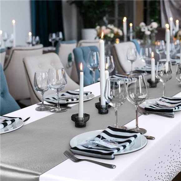 24 Packs Wedding Satin Table Runner Disposable Plastic Tablecloths 54 x 108 Inch - Picture 5 of 6